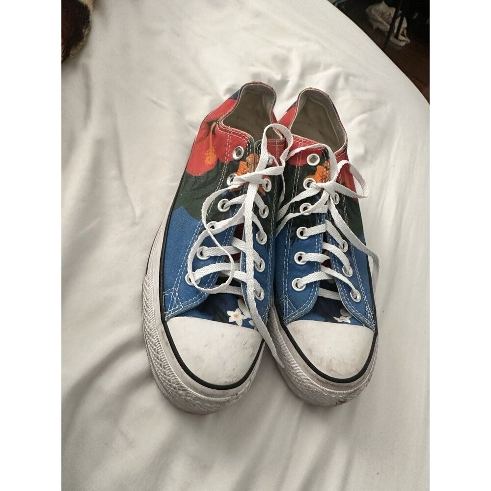 Converse Low Top Floral Canvas Sneakers in Blue, Red, Green - Picture 3 of 6